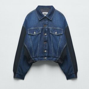 Zara Contrasting Denim Bomber Jacket